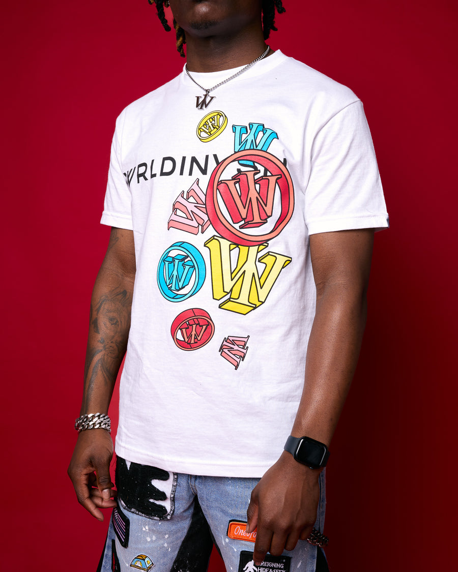“Falling Pieces” Tee (White/Multicolor)
