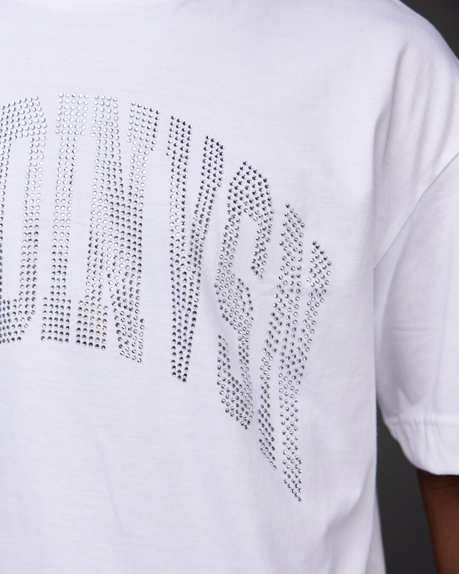 Premium “Stone” Cropped Shirt (White/Rhinestone)