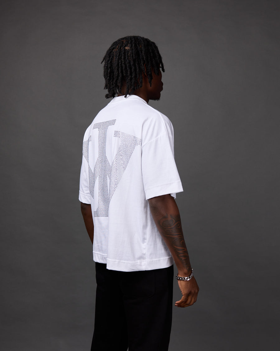Premium “Stone” Cropped Shirt (White/Rhinestone)