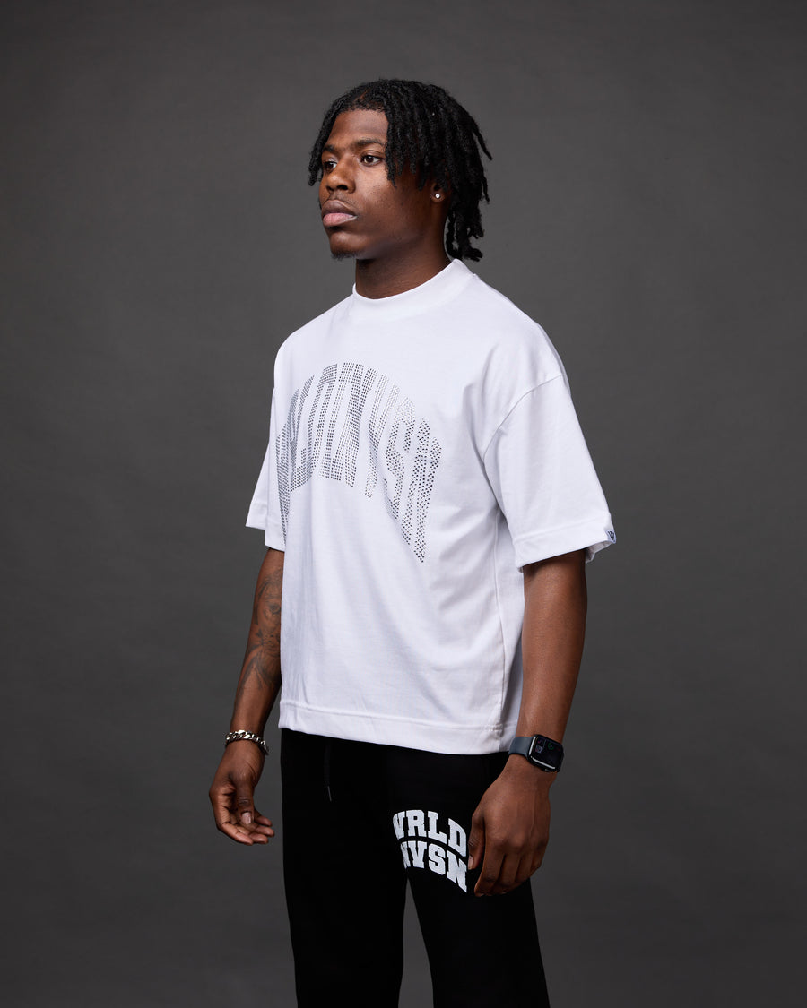 Premium “Stone” Cropped Shirt (White/Rhinestone)