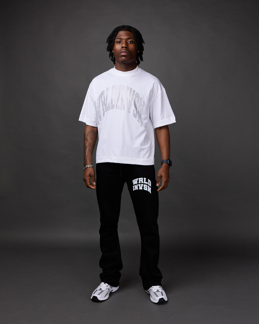 Premium “Stone” Cropped Shirt (White/Rhinestone)