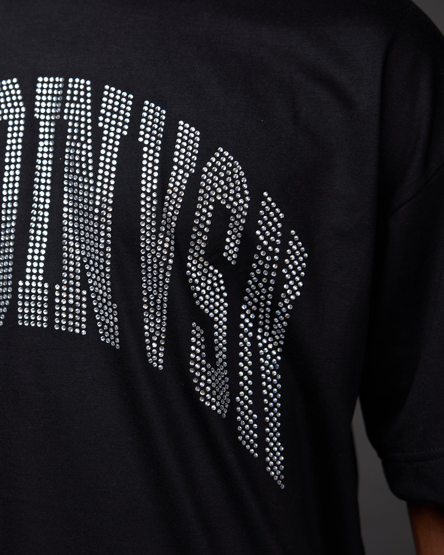 Premium “Stone” Cropped Shirt (Black/Rhinestone)