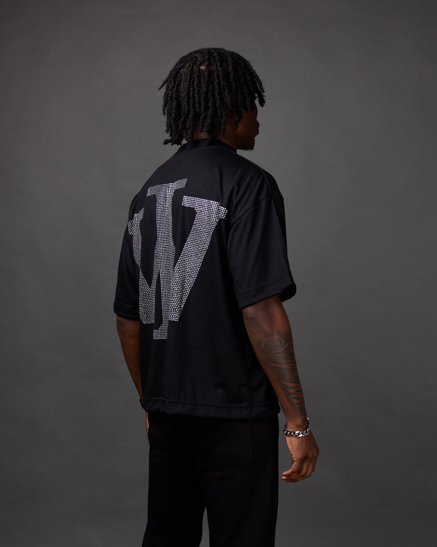 Premium “Stone” Cropped Shirt (Black/Rhinestone)