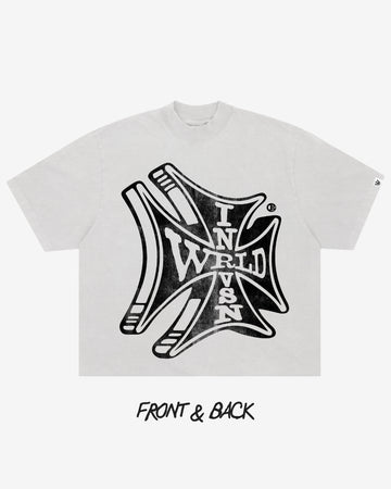 “Sponsor” White Boxy Tee (Heavyweight & Oversized) [Raw Cut Bottom]