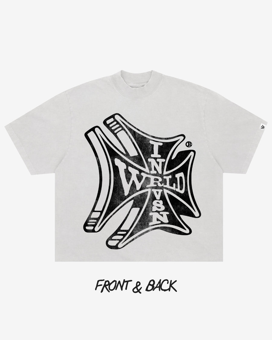 “Sponsor” White Boxy Tee (Heavyweight & Oversized) [Raw Cut Bottom]