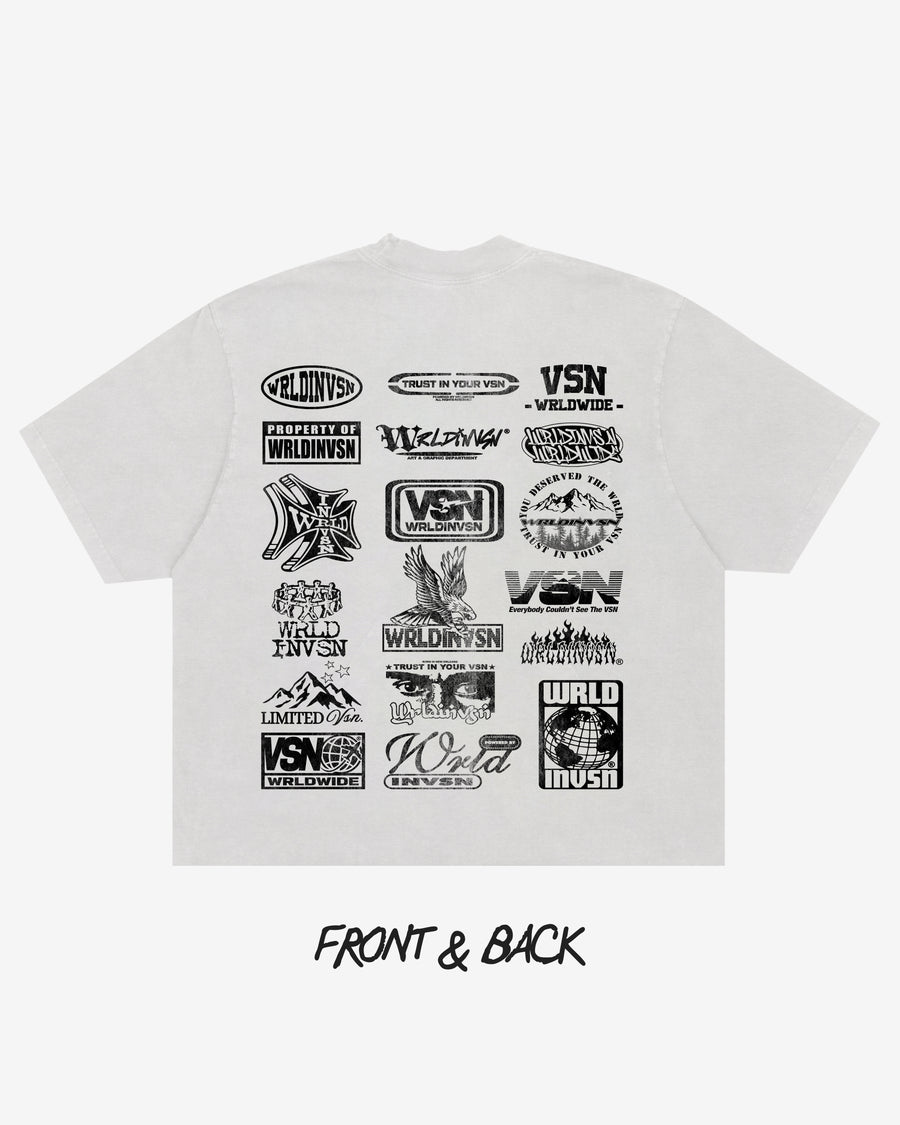 “Sponsor” White Boxy Tee (Heavyweight & Oversized) [Raw Cut Bottom]