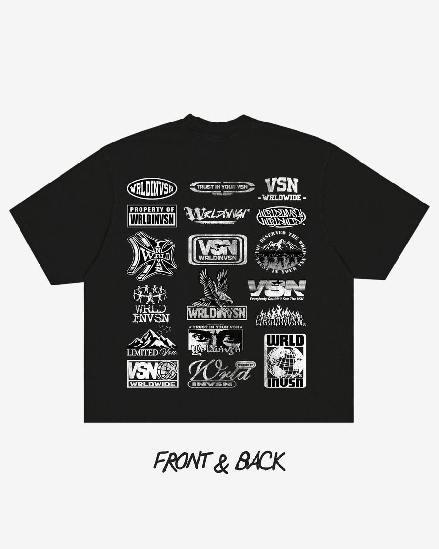 “Sponsor” Black Boxy Tee (Heavyweight & Oversized) [Raw Cut Bottom]