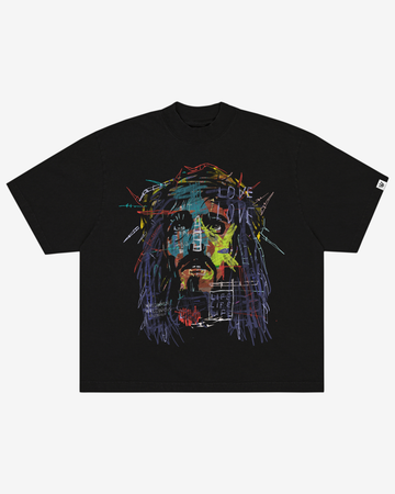 “Abstract Jesus Remixed” Black Boxy Tee (Heavyweight & Oversized)