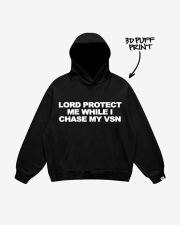 “Lord Protect Me” Hoodie (Black/White Puff)