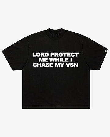 “Lord Protect Me” Boxy Tee [Heavyweight & Oversized] (Black/White Puff)