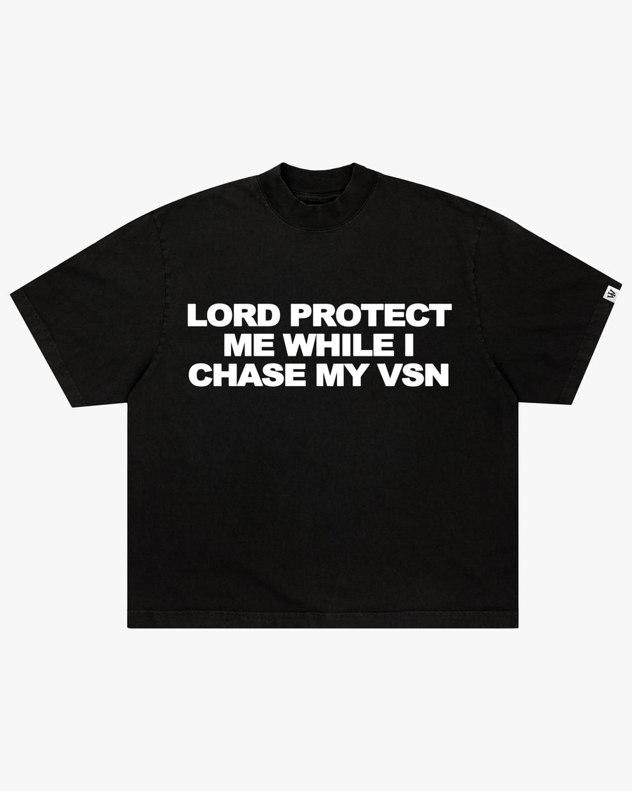 “Lord Protect Me” Boxy Tee [Heavyweight & Oversized] (Black/White Puff)