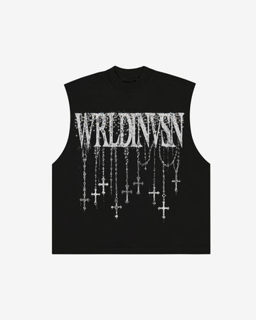 “Rosary Rhinestone” Cut Off Tee (Heavyweight & Oversized)