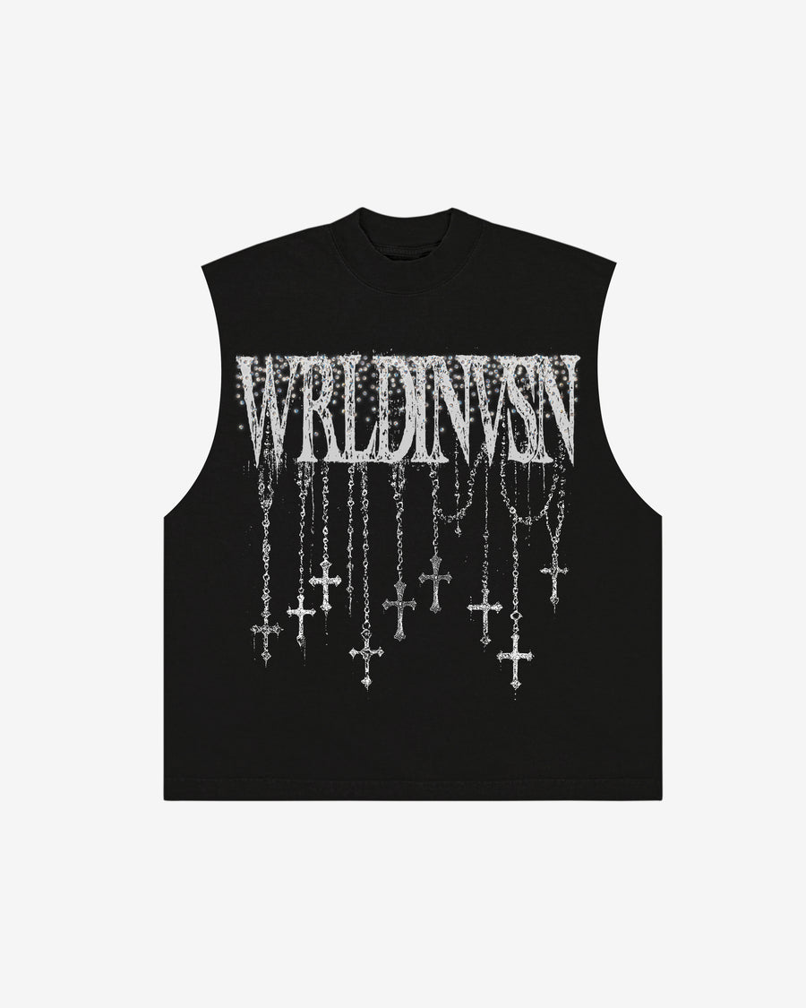 “Rosary Rhinestone” Cut Off Tee (Heavyweight & Oversized)