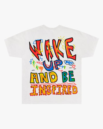 “Wake Up & Be Inspired” Tee (White/Multicolor)