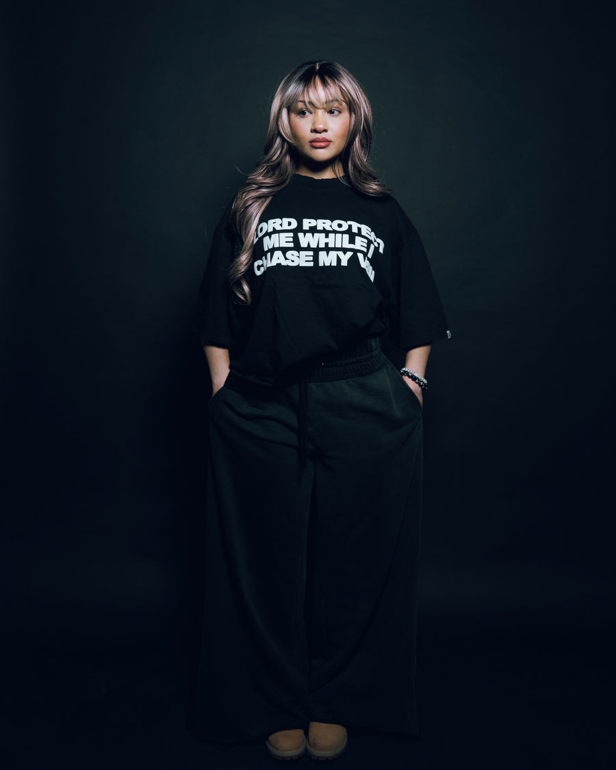 “Lord Protect Me” Boxy Tee [Heavyweight & Oversized] (Black/White Puff)
