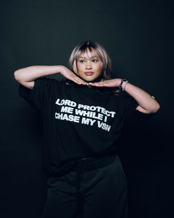 “Lord Protect Me” Boxy Tee [Heavyweight & Oversized] (Black/White Puff)