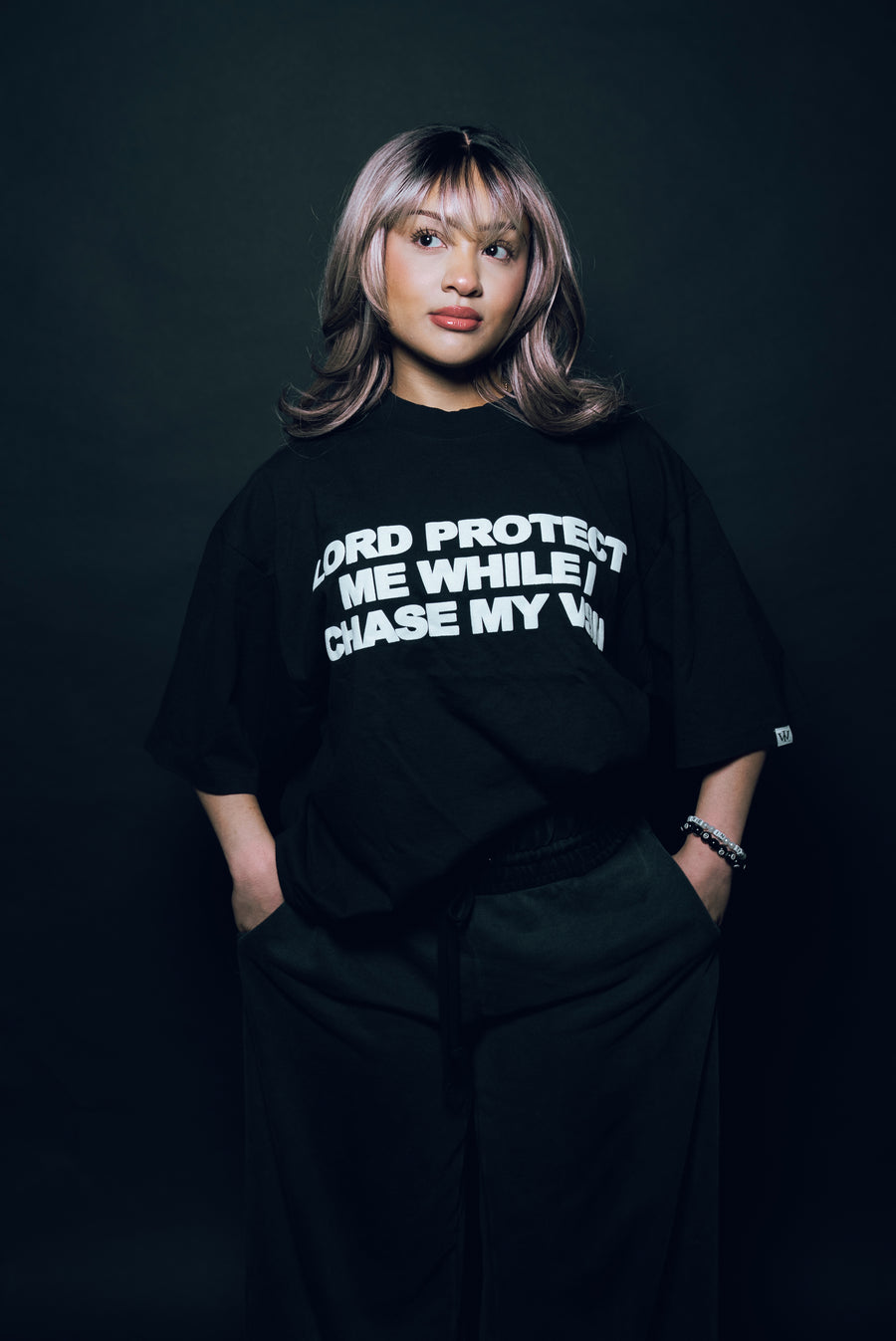 “Lord Protect Me” Boxy Tee [Heavyweight & Oversized] (Black/White Puff)