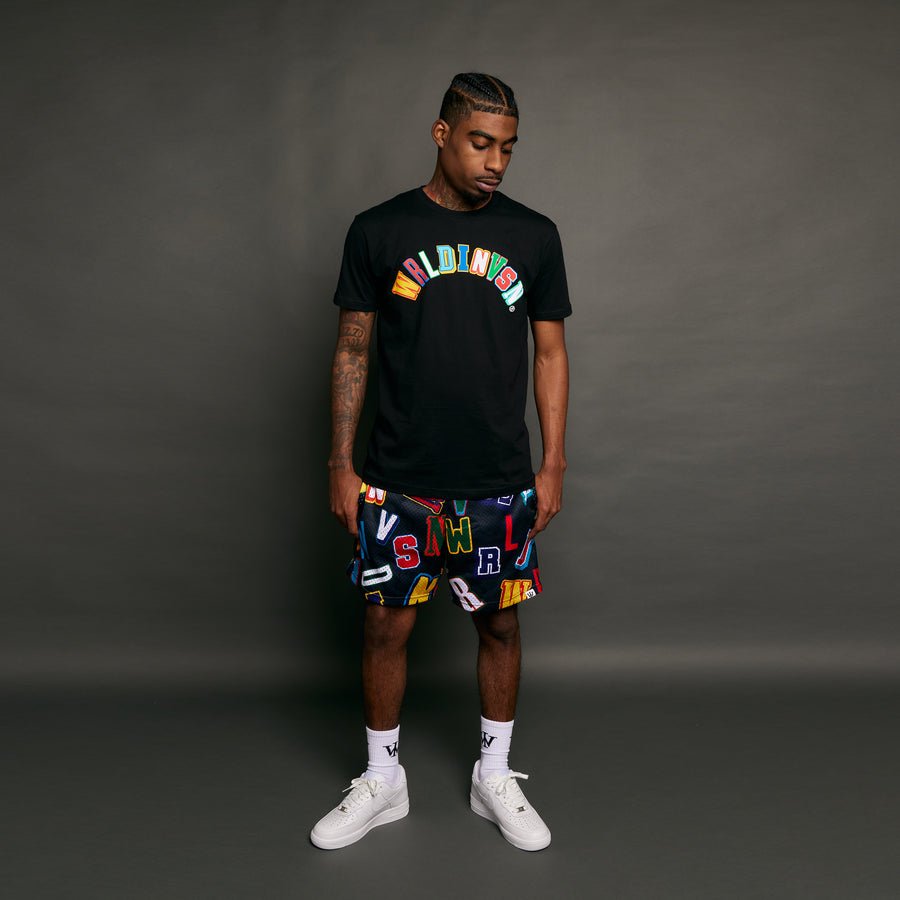 “Letter Curve” Tee (Black/Multicolor)