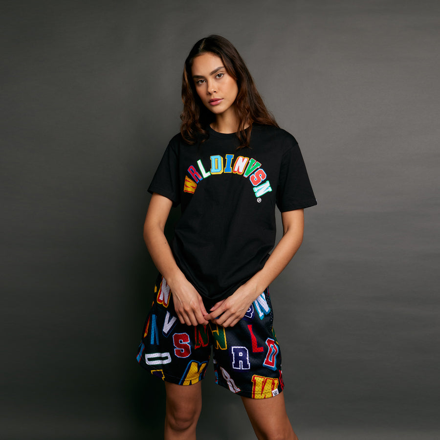 “Letter Curve” Tee (Black/Multicolor)